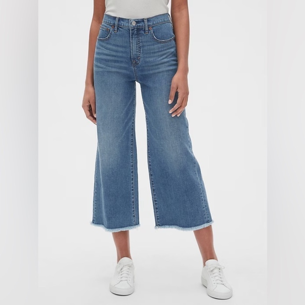 GAP sz 28 High Rise Super Wide-Leg Medium Indigo Crop Women’s Jeans - Picture 1 of 8